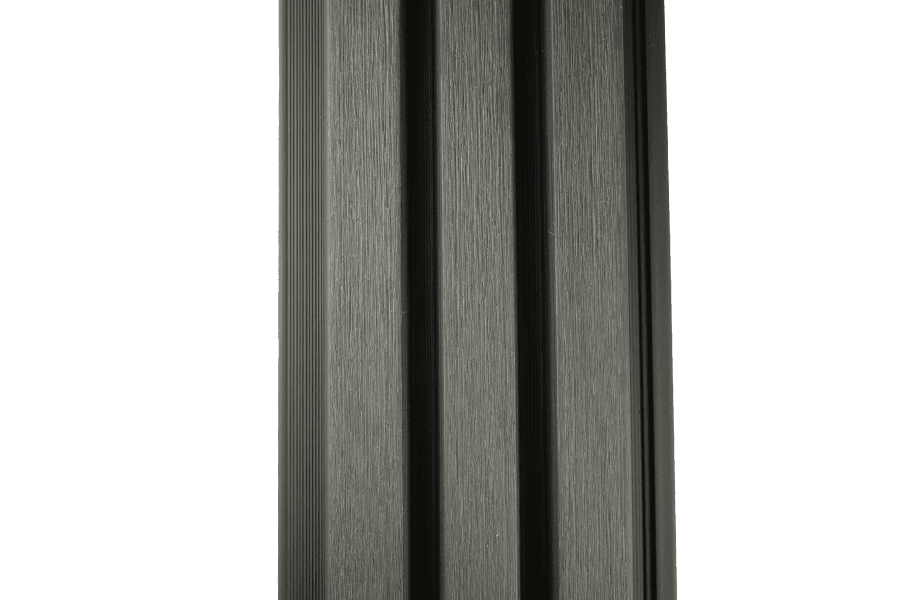 Revêtement de façade en WPC coextrudé, 33 mm (S) x 140 mm (L / largeur de couverture) x 290 cm (longueur), gris foncé, surface : brossée mate (série WE30)
