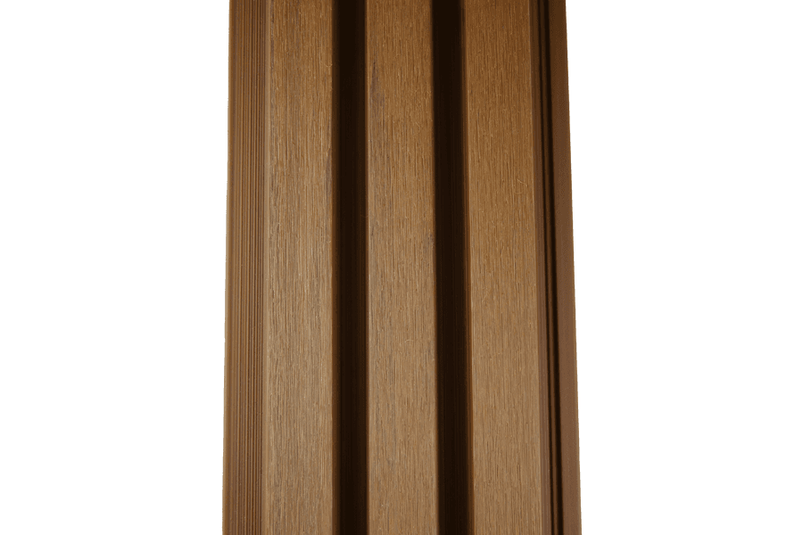 Revêtement de façade en WPC coextrudé, 33 mm (S) x 140 mm (L / largeur de couverture) x 290 cm (longueur), TEAK, surface : brossé mat (série WE30)